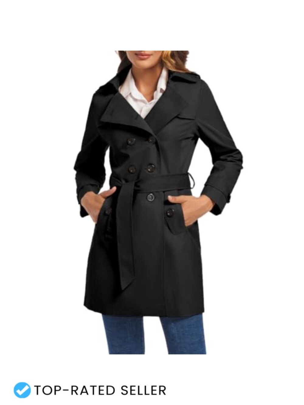 Women's Double Breasted Trench Coat Water Resistant Belted Overcoat